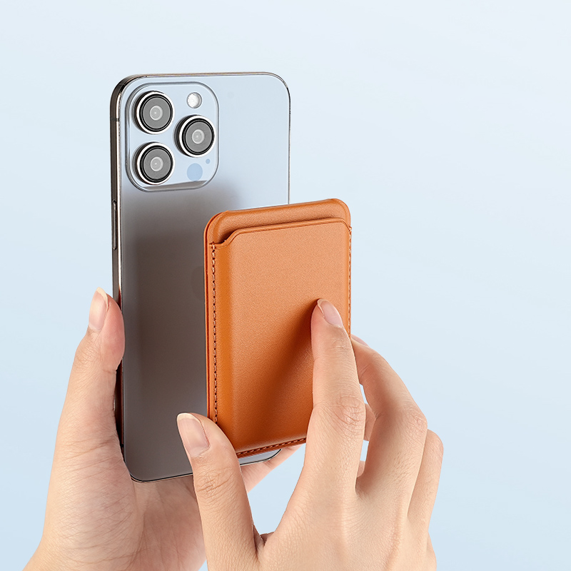 New trend Power - Magnetic PU leather phone card holder: Lightweight + custom Logo becomes the new favorite of consumers